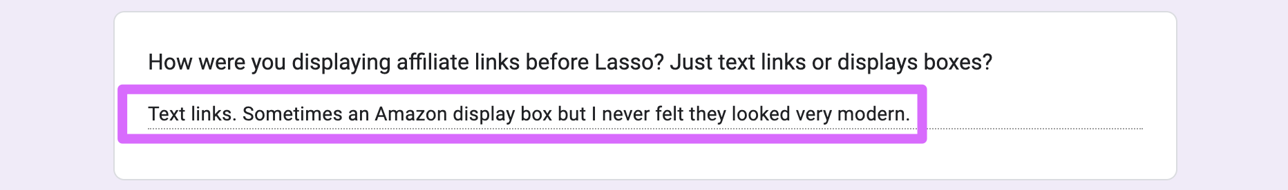 lasso customer survey response