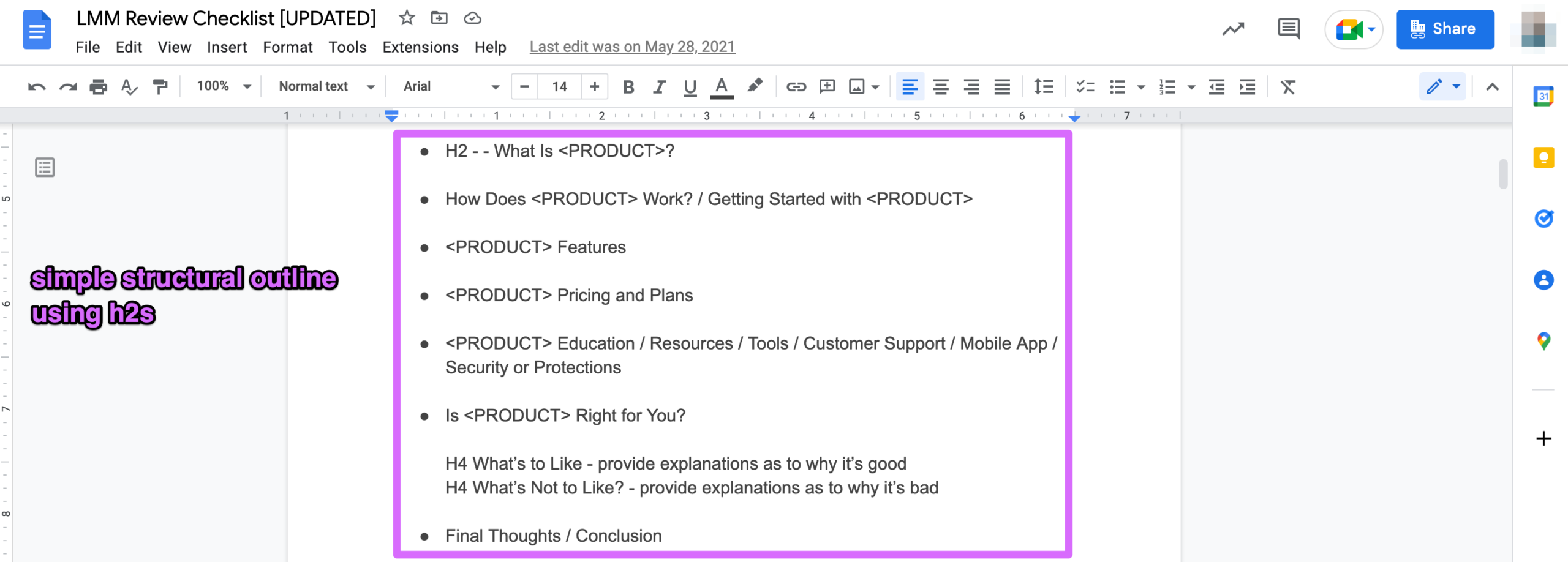 lmm product review writing checklist