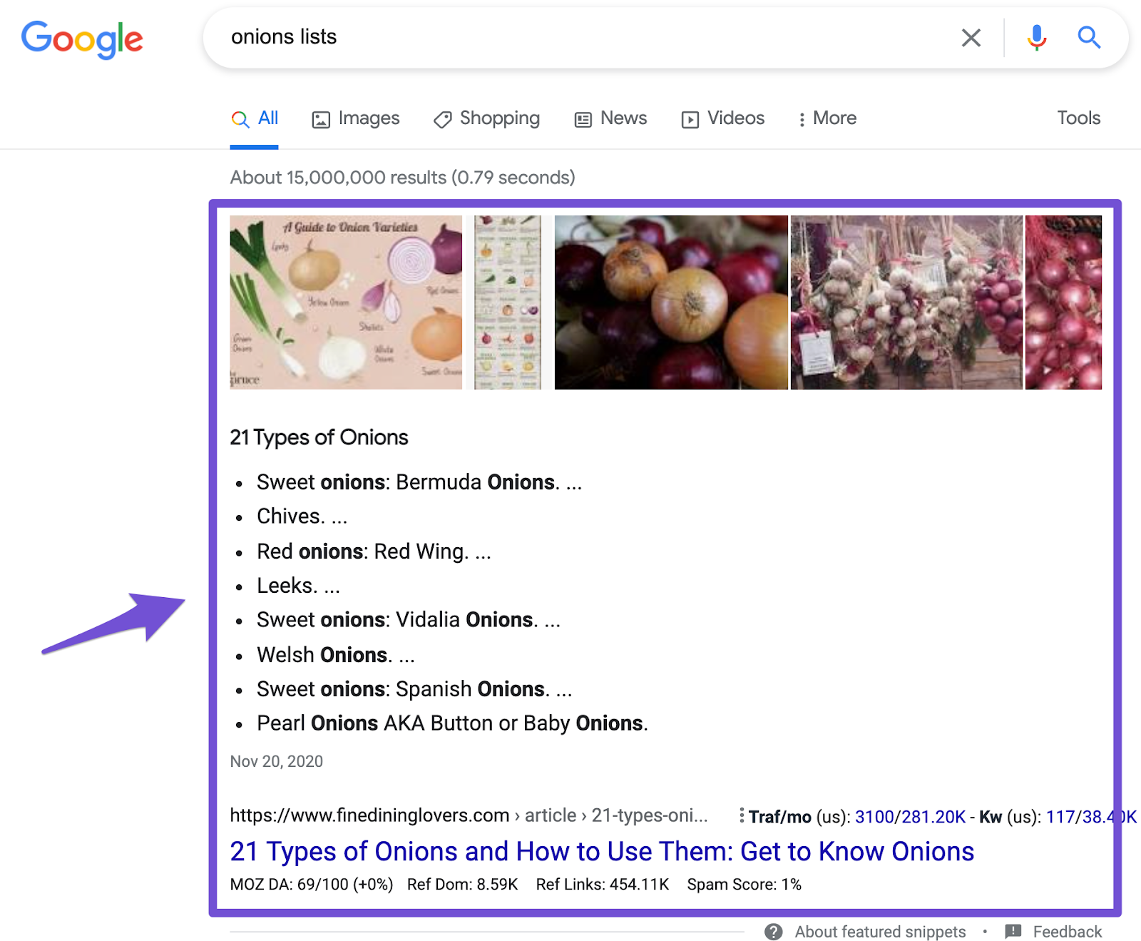 bullet list featured snippet