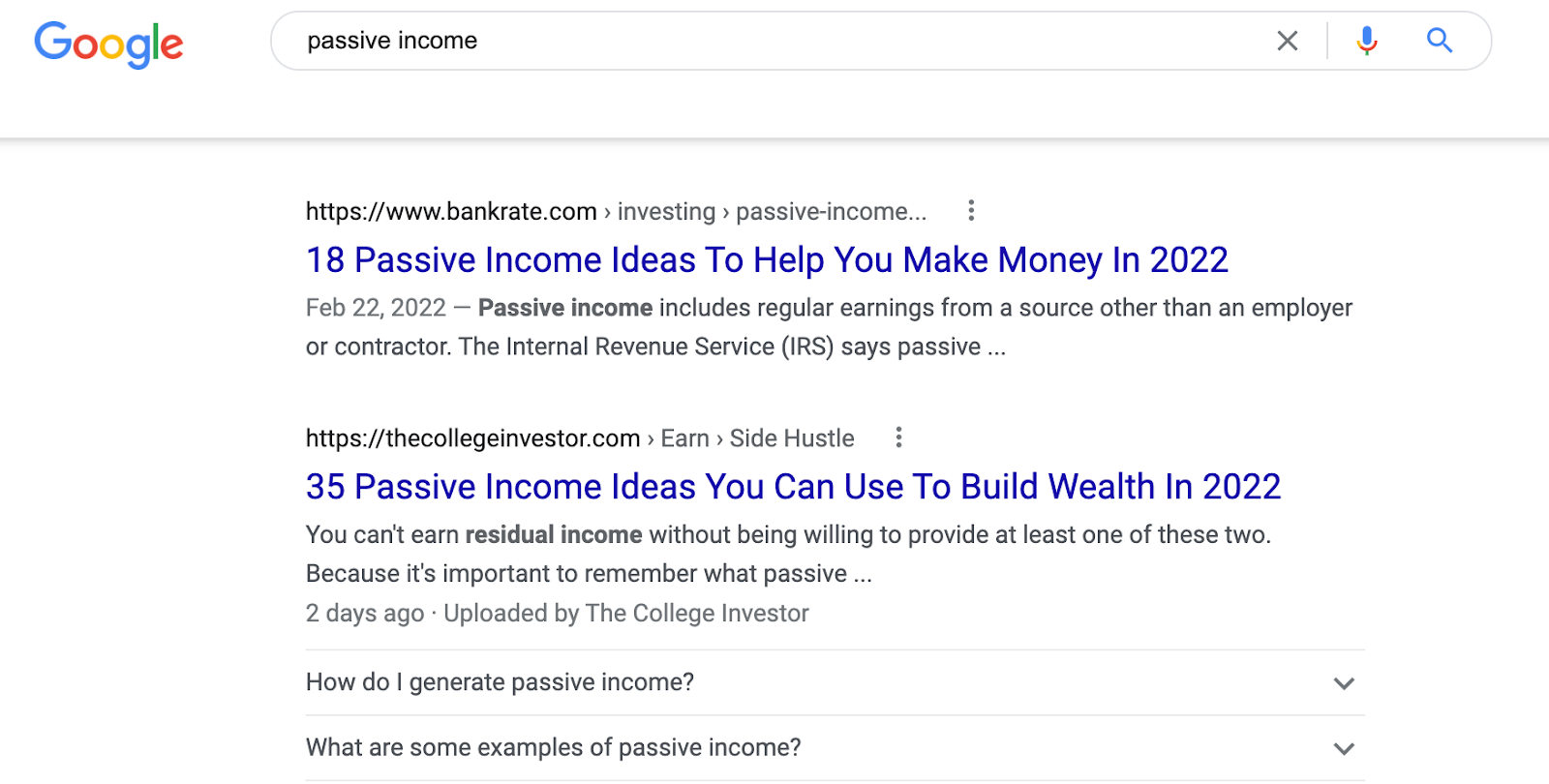Passive income search results - google search