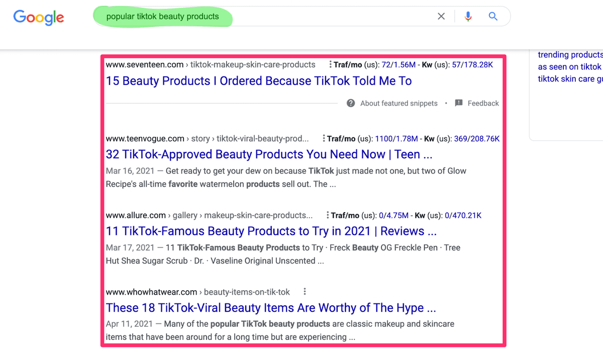 list posts displayed in the serp