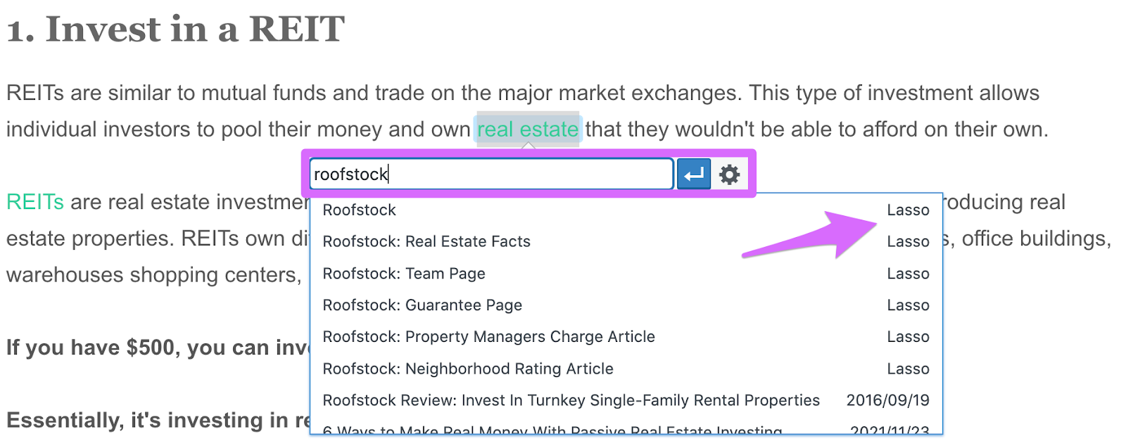 adding a Roofstock affiliate lasso link in wordpress