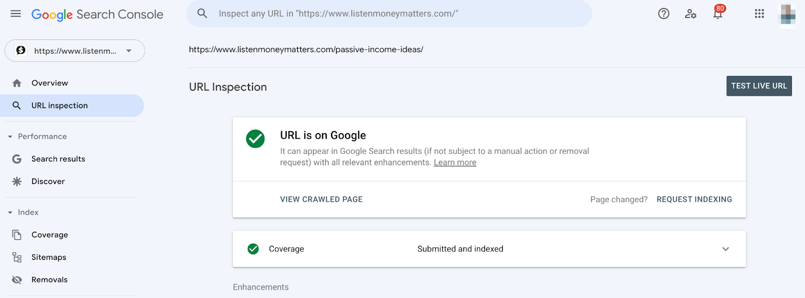 Search console url indexability report