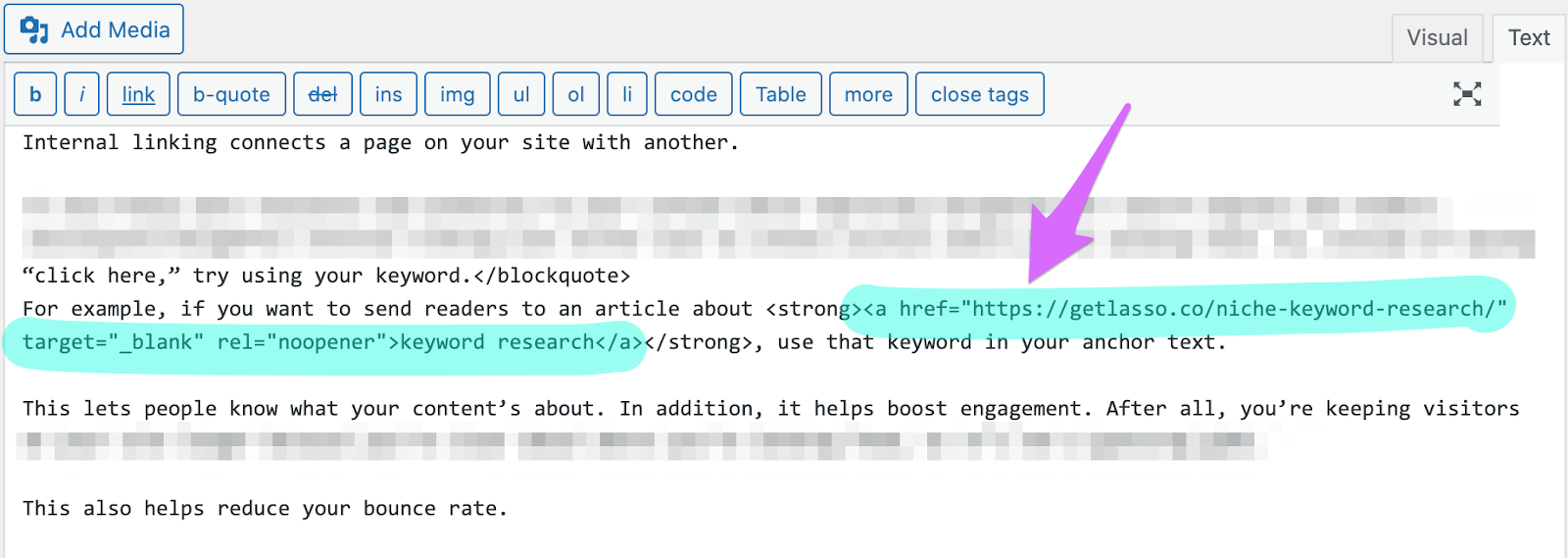 Text editor a href anchor text