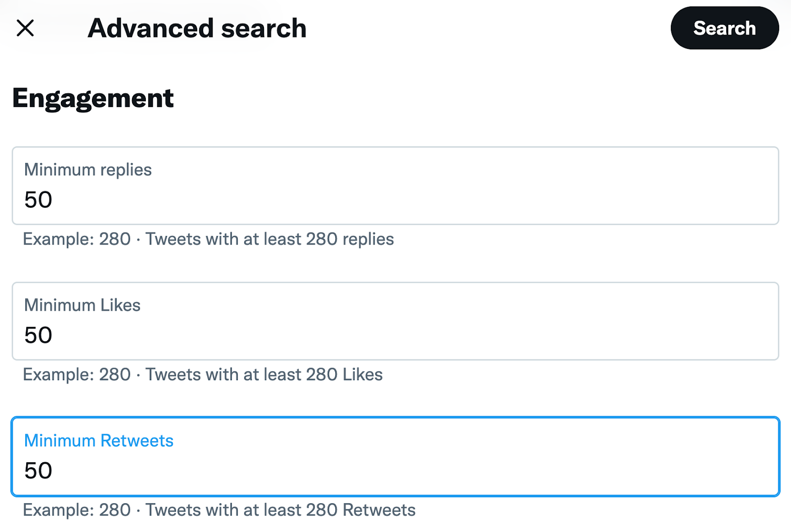 adjusting your twitter engagement filters to find tweets with lots of likes