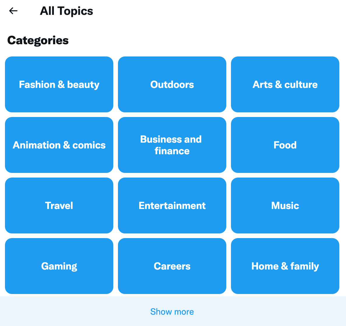 twitter topic categories for finding affiliate products