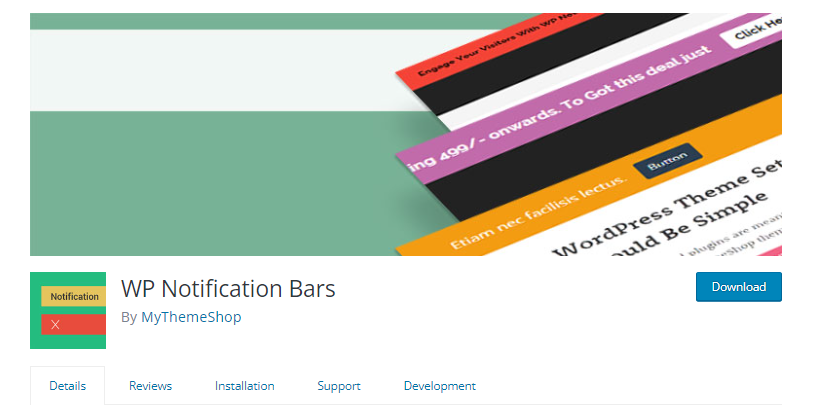 Screenshot of the WP Notification Bars WordPress plugin's website home page
