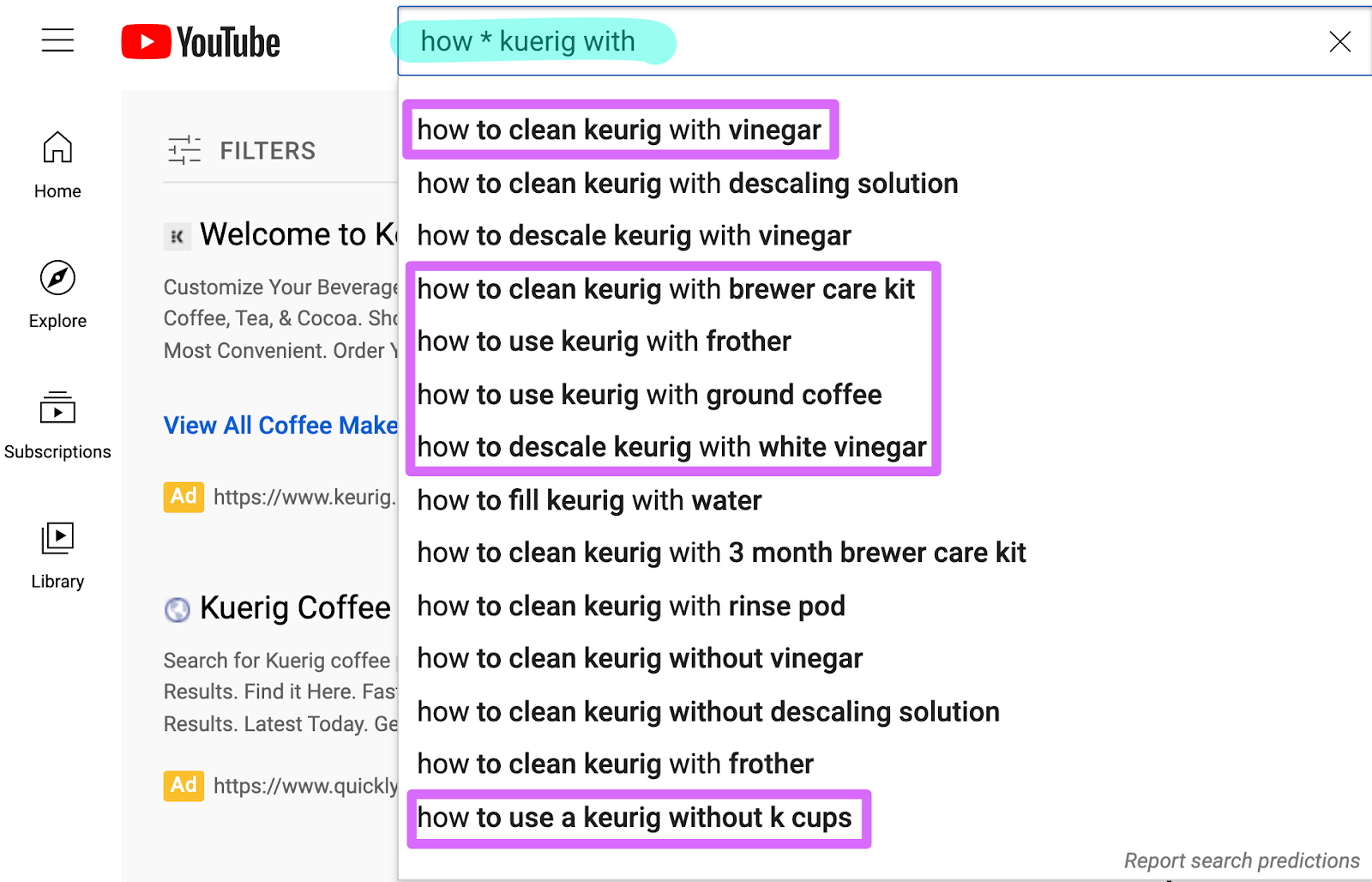 youtube search autocomplete using the asterisk
